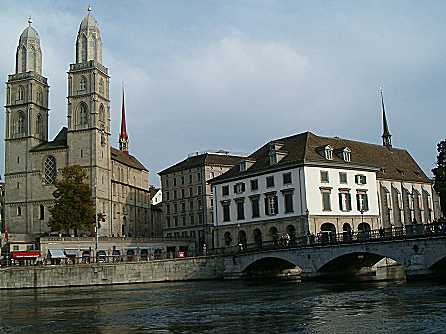 Downtown Zurich, Switzerland: Grossmünster, Helmhaus, Wasserkirche